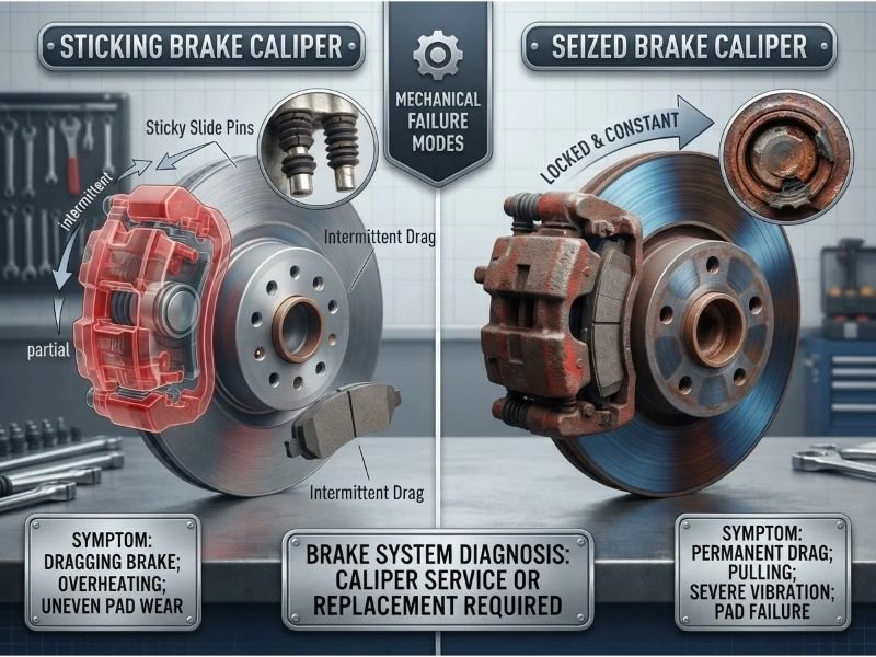 Sticking Brake Caliper vs. Seized Brake Caliper